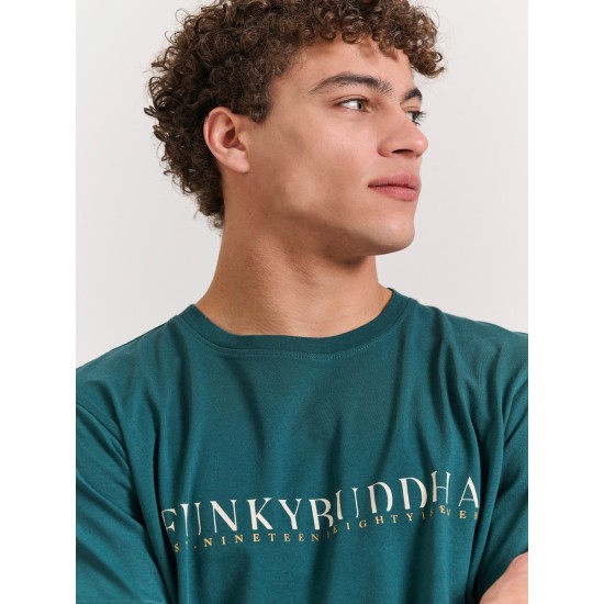 FUNKY BUDDHA FBM011-015-04 DARK SEA T-shirt με τύπωμα στο στήθος