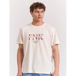 FUNKY BUDDHA FBM011-017-04 OFF WHITE T-shirt με τύπωμα στο στήθος