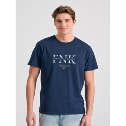 FUNKY BUDDHA FBM011-017-04 NAVY T-shirt με τύπωμα στο στήθος