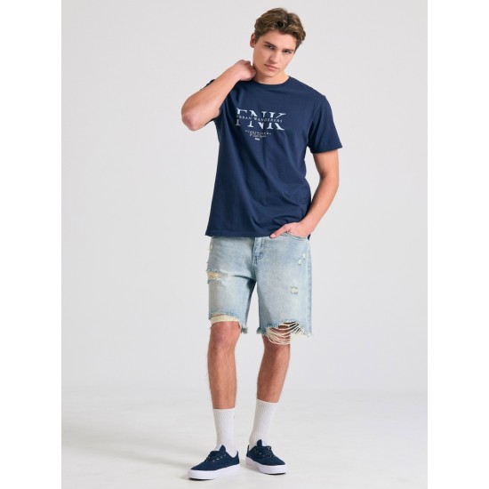 FUNKY BUDDHA FBM011-017-04 NAVY T-shirt με τύπωμα στο στήθος