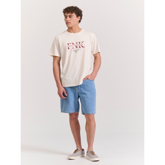 FUNKY BUDDHA FBM011-017-04 OFF WHITE T-shirt με τύπωμα στο στήθος