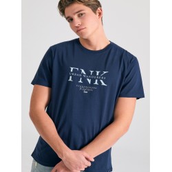 FUNKY BUDDHA FBM011-017-04 NAVY T-shirt με τύπωμα στο στήθος