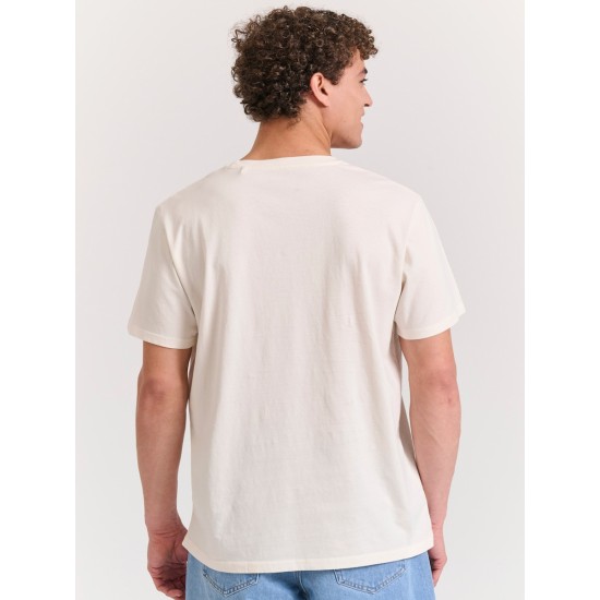 FUNKY BUDDHA FBM011-017-04 OFF WHITE T-shirt με τύπωμα στο στήθος