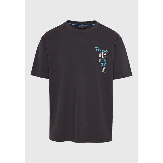 FUNKY BUDDHA FBM011-331-04 ANTHRACITE Oversized t-shirt με graphic τύπωμα στην πλάτη