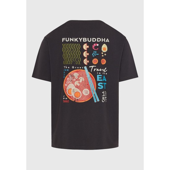 FUNKY BUDDHA FBM011-331-04 ANTHRACITE Oversized t-shirt με graphic τύπωμα στην πλάτη