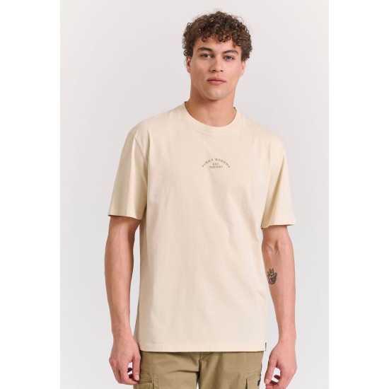 FUNKY BUDDHA FBM011-023-04 CHALK Oversized t-shirt με graphic τύπωμα στην πλάτη