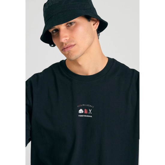 FUNKY BUDDHA FBM011-304-04 BLACK Oversized t-shirt με graphic τύπωμα στην πλάτη