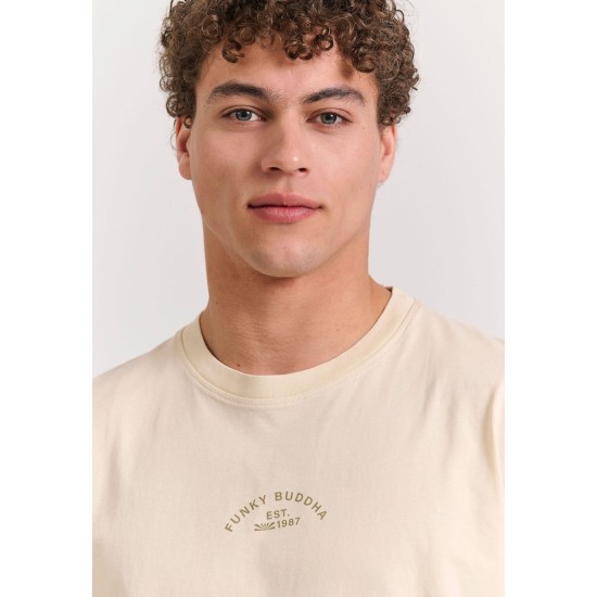 FUNKY BUDDHA FBM011-023-04 CHALK Oversized t-shirt με graphic τύπωμα στην πλάτη