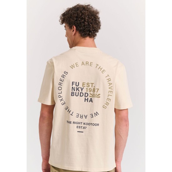 FUNKY BUDDHA FBM011-023-04 CHALK Oversized t-shirt με graphic τύπωμα στην πλάτη