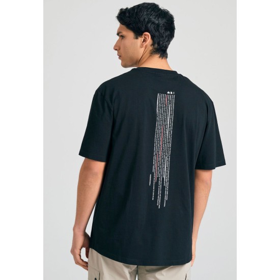 FUNKY BUDDHA FBM011-304-04 BLACK Oversized t-shirt με graphic τύπωμα στην πλάτη