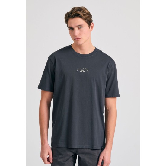 FUNKY BUDDHA FBM011-023-04 ANTHRACITE Oversized t-shirt με graphic τύπωμα στην πλάτη