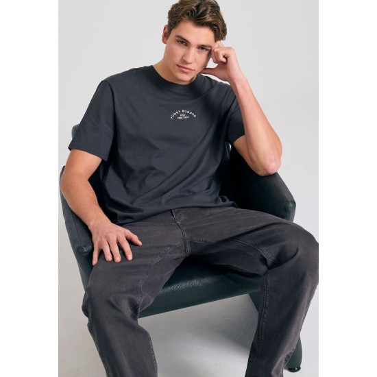 FUNKY BUDDHA FBM011-023-04 ANTHRACITE Oversized t-shirt με graphic τύπωμα στην πλάτη