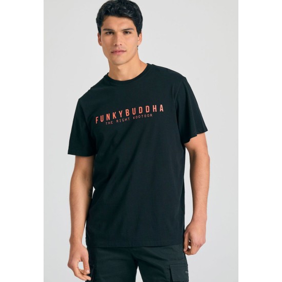 FUNKY BUDDHA FBM011-011-04 BLACK T-shirt με τύπωμα στο στήθος