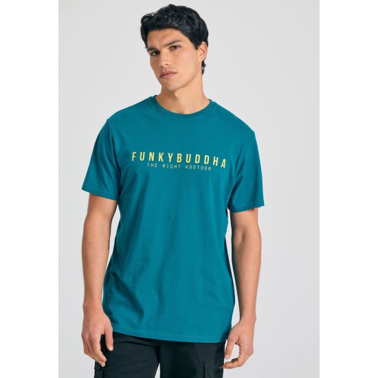 FUNKY BUDDHA FBM011-011-04 PEACOCK T-shirt με τύπωμα στο στήθος