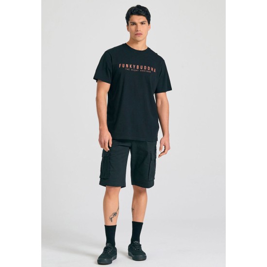 FUNKY BUDDHA FBM011-011-04 BLACK T-shirt με τύπωμα στο στήθος