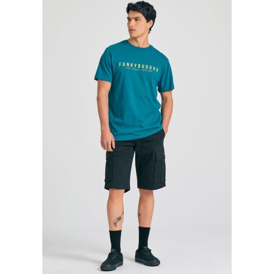 FUNKY BUDDHA FBM011-011-04 PEACOCK T-shirt με τύπωμα στο στήθος