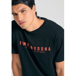 FUNKY BUDDHA FBM011-011-04 BLACK T-shirt με τύπωμα στο στήθος