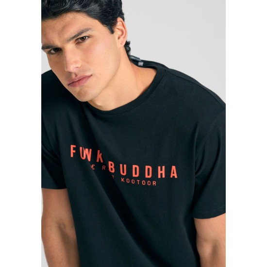 FUNKY BUDDHA FBM011-011-04 BLACK T-shirt με τύπωμα στο στήθος