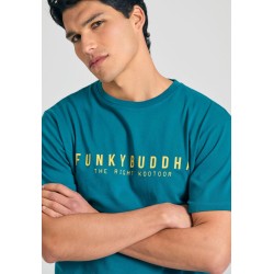 FUNKY BUDDHA FBM011-011-04 PEACOCK T-shirt με τύπωμα στο στήθος
