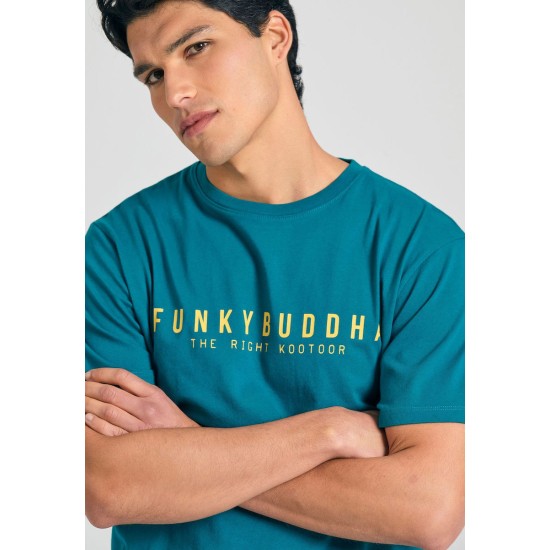 FUNKY BUDDHA FBM011-011-04 PEACOCK T-shirt με τύπωμα στο στήθος