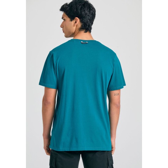 FUNKY BUDDHA FBM011-011-04 PEACOCK T-shirt με τύπωμα στο στήθος