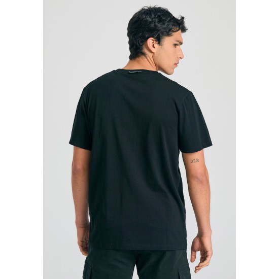 FUNKY BUDDHA FBM011-011-04 BLACK T-shirt με τύπωμα στο στήθος