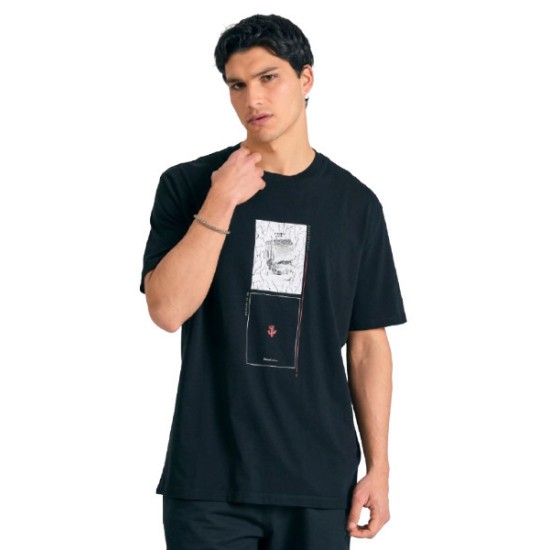 FUNKY BUDDHA FBM011-307-04 BLACK Relaxed fit t-shirt με abstract τύπωμα