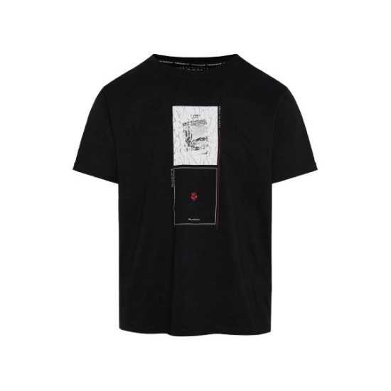 FUNKY BUDDHA FBM011-307-04 BLACK Relaxed fit t-shirt με abstract τύπωμα