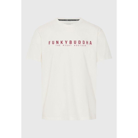 FUNKY BUDDHA FBM011-011-04 OFF WHITE T-shirt με τύπωμα στο στήθος