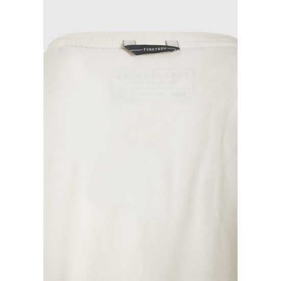 FUNKY BUDDHA FBM011-011-04 OFF WHITE T-shirt με τύπωμα στο στήθος