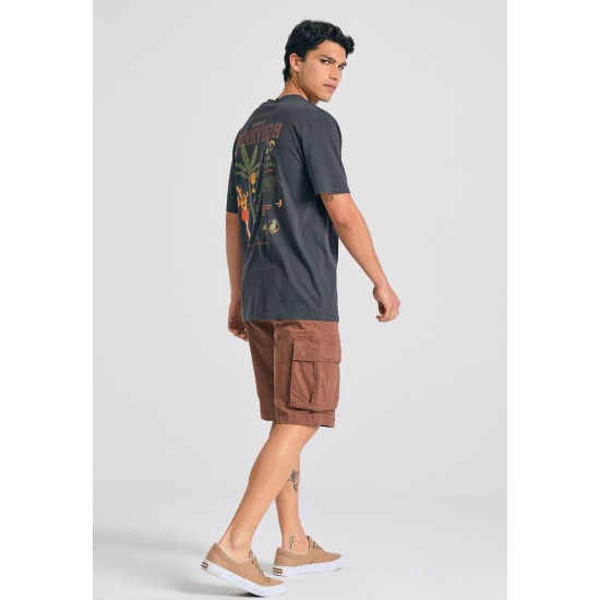 FUNKY BUDDHA FBM011-099-04 ANTHRACITE T-shirt με τύπωμα πίσω
