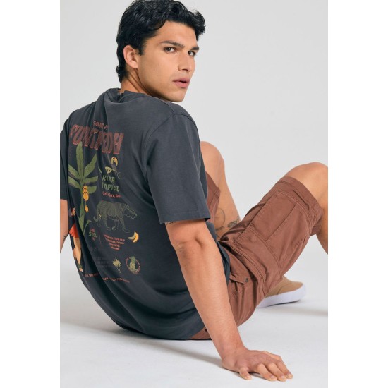 FUNKY BUDDHA FBM011-099-04 ANTHRACITE T-shirt με τύπωμα πίσω
