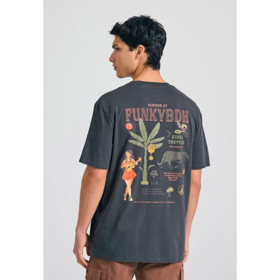 FUNKY BUDDHA FBM011-099-04 ANTHRACITE T-shirt με τύπωμα πίσω