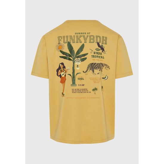 FUNKY BUDDHA FBM011-099-04 TAN T-shirt με τύπωμα πίσω