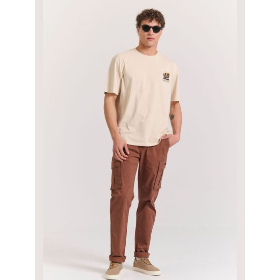 FUNKY BUDDHA FBM011-087-04 CHALK Oversized t-shirt με graphic τύπωμα στην πλάτη