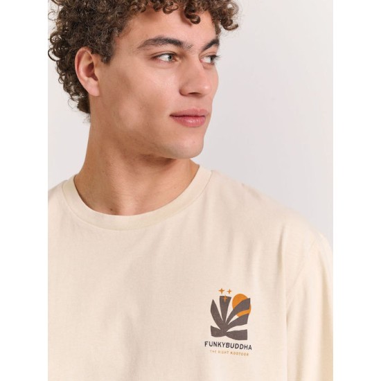 FUNKY BUDDHA FBM011-087-04 CHALK Oversized t-shirt με graphic τύπωμα στην πλάτη