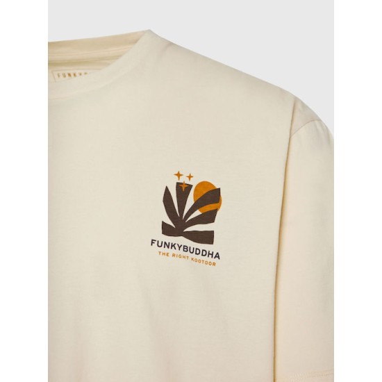 FUNKY BUDDHA FBM011-087-04 CHALK Oversized t-shirt με graphic τύπωμα στην πλάτη