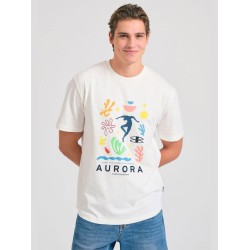 FUNKY BUDDHA FBM011-049-04 OFF WHITE Relaxed fit t-shirt με graphic τύπωμα