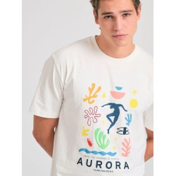 FUNKY BUDDHA FBM011-049-04 OFF WHITE Relaxed fit t-shirt με graphic τύπωμα