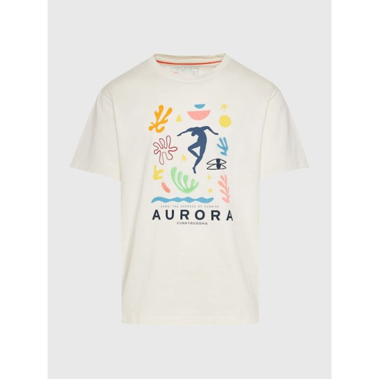 FUNKY BUDDHA FBM011-049-04 OFF WHITE Relaxed fit t-shirt με graphic τύπωμα