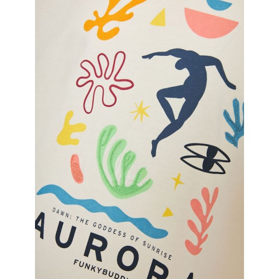 FUNKY BUDDHA FBM011-049-04 OFF WHITE Relaxed fit t-shirt με graphic τύπωμα