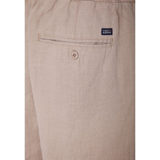 FUNKY BUDDHA FBM011-009-03 GREIGE  Comfort fit λινή βερμούδα