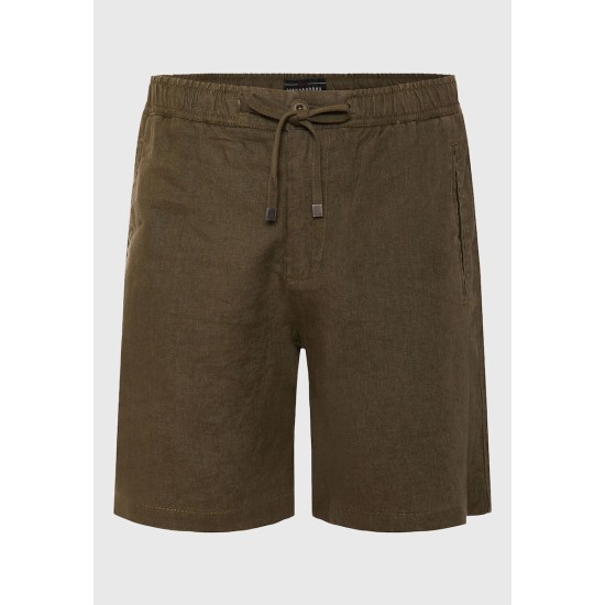 FUNKY BUDDHA FBM011-009-03 ΚΗΑΚΙ Comfort fit λινή βερμούδα