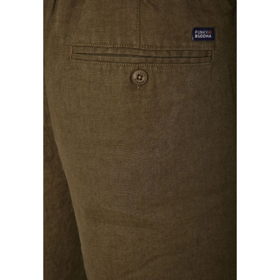 FUNKY BUDDHA FBM011-009-03 ΚΗΑΚΙ Comfort fit λινή βερμούδα