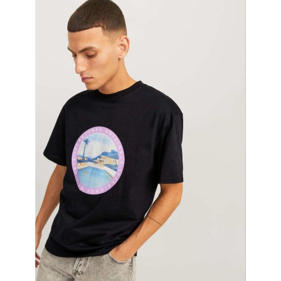 Ανδρικό T-shirt με τύπωμα JACK&JONES 12253679 BLACK 