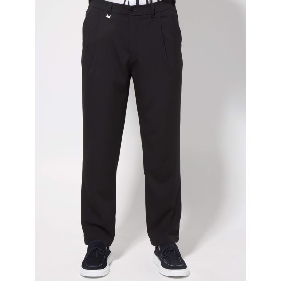 MAKAN 210-715 BLACK Παντελόνι με λάστιχο και πιέτα