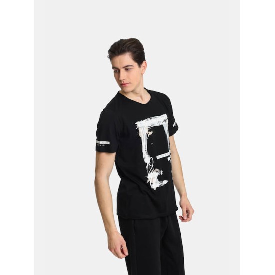 Ανδρικό T-shirt PACO&CO 2431044 BLACK Κανονική γραμμή- Cotton