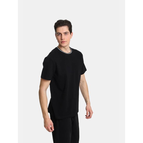 Ανδρικό T-shirt πικέ PACO&CO 2431095 BLACK-Κανονική γραμμή