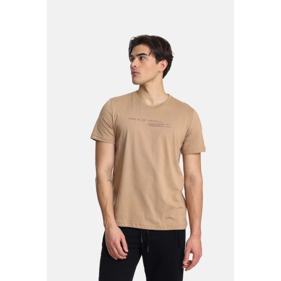 Ανδρικό T-shirt PACO&CO 2431032 CAMEL-Κανονική γραμμή