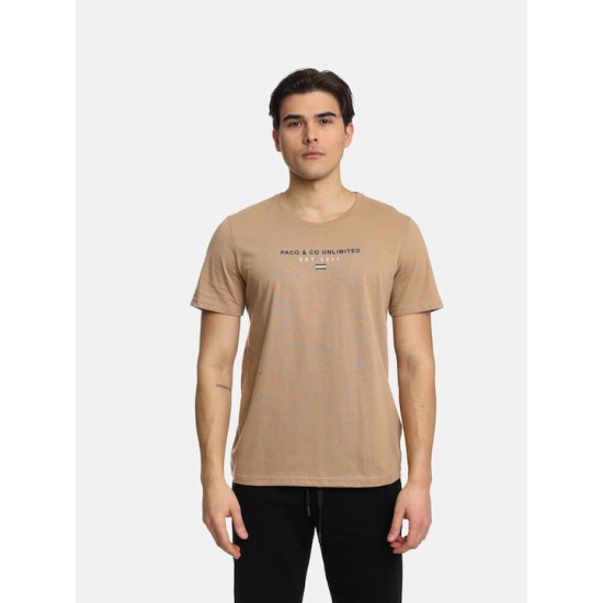 Ανδρικό T-shirt με Λογότυπο PACO&CO 2431031 CAMEL-Κανονική γραμμή